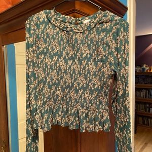 Patrons of Peace green tiny flowers long sleeved crop top